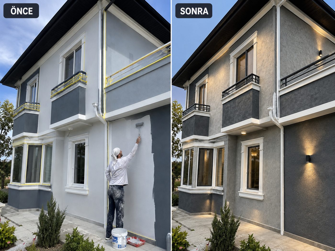 Kozağaç dış cephe boya öncesi ve sonrası